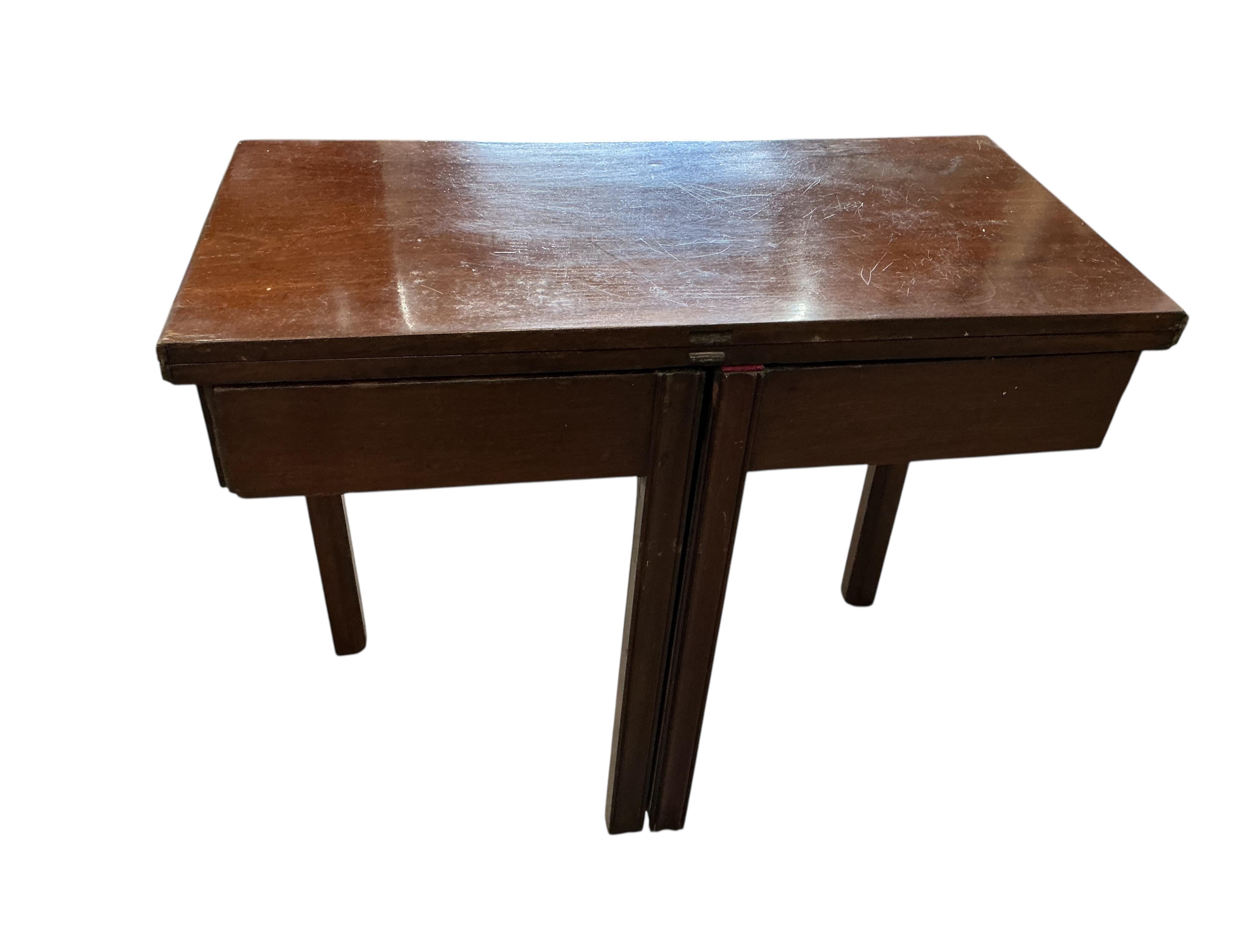 A George III mahogany rectangular folding tea table, width 83cm, depth 41cm, height 72cm